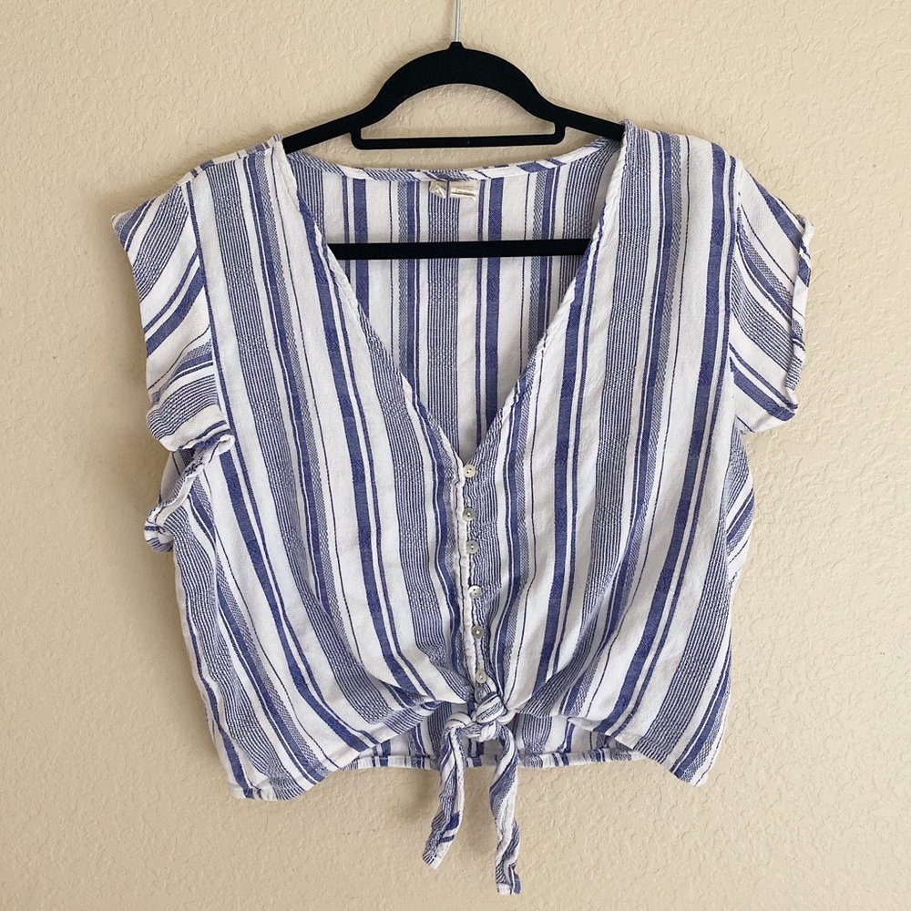 Japna Pale Blue and White Cotton Blouse Size M